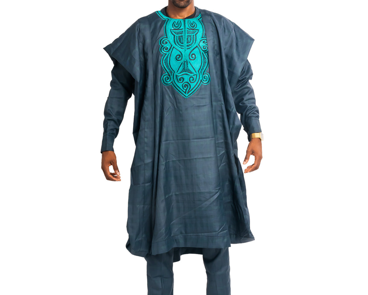 Agbada Suit Plaid Teal